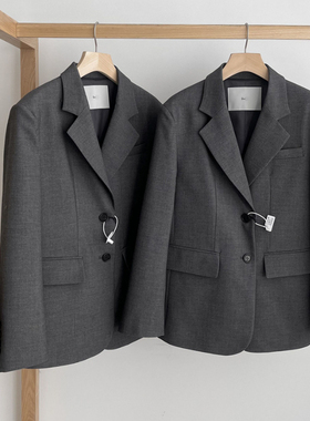 2025春秋韩国设计师du*st气质简约深灰色羊毛西服西装女通勤外套