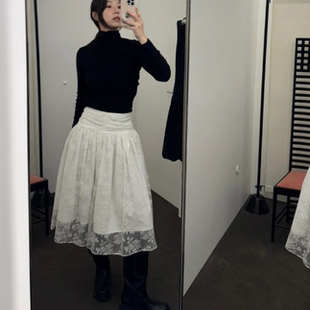 25秋冬韩国设计师atelier dition白色高腰蕾丝半身裙女温柔裙子