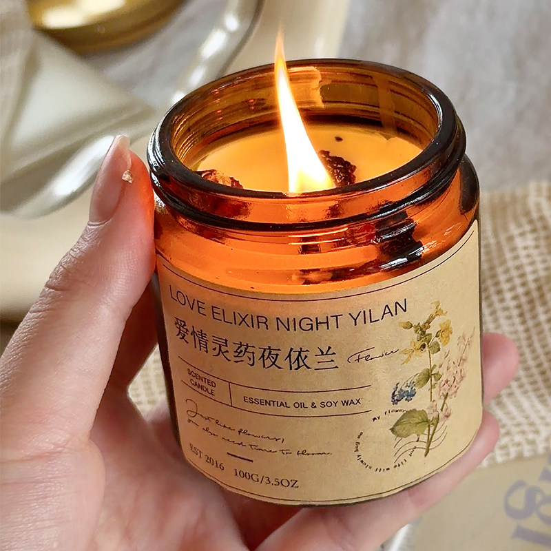 爱情灵药夜依兰香薰蜡烛复古玻璃杯装精油家用卧室内浪漫助眠香氛