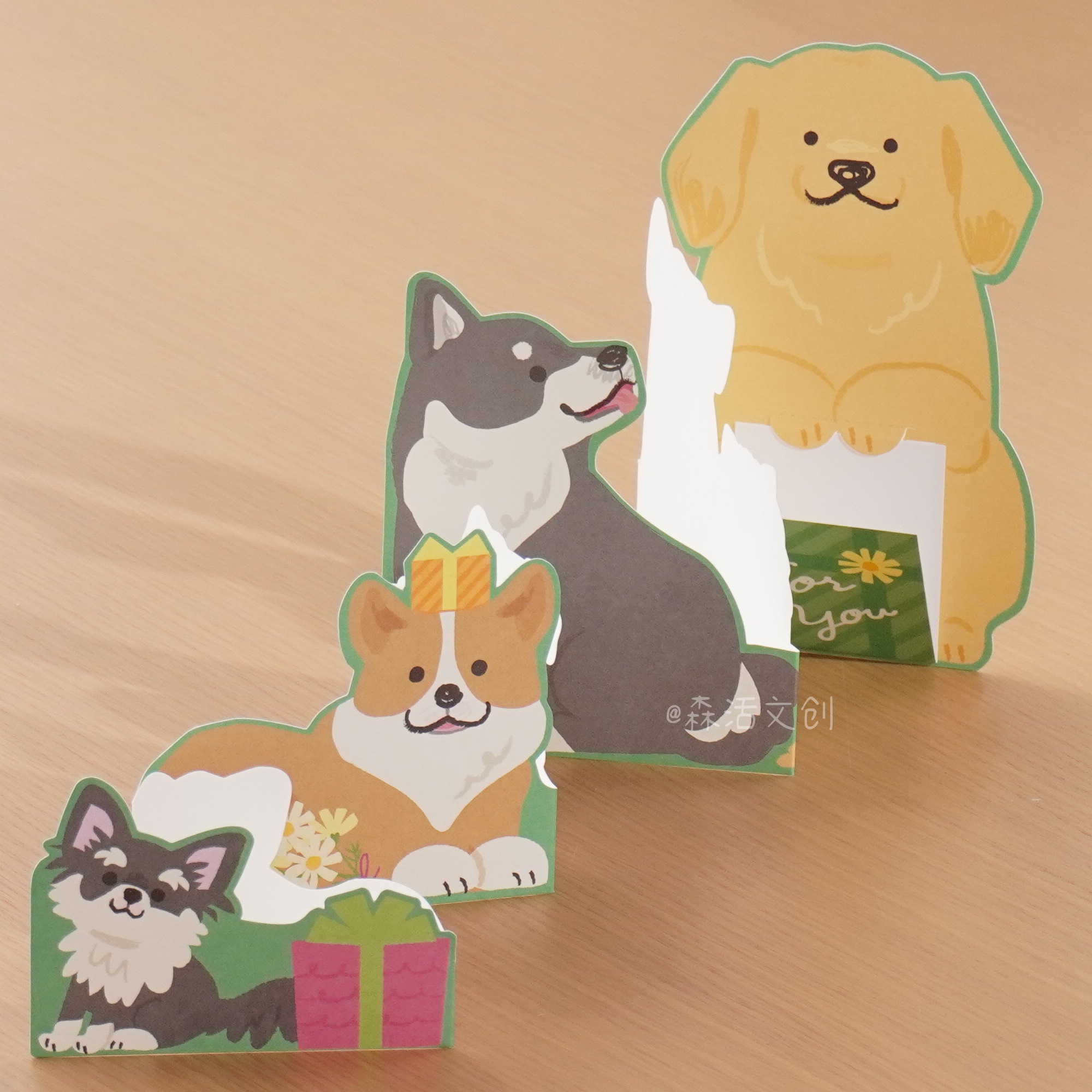 万用卡|创意9只狗狗排排坐立体生日万用贺卡汪星人萌宠祝福留言卡