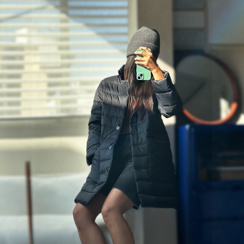 常青款空气感双层防钻绒内胆轻薄白鹅绒宽条绗缝中长羽绒服外套女