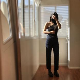 弹力九分直筒牛仔裤 深蓝色显瘦经典 女 立体剪裁 复古耐看骨感挺阔