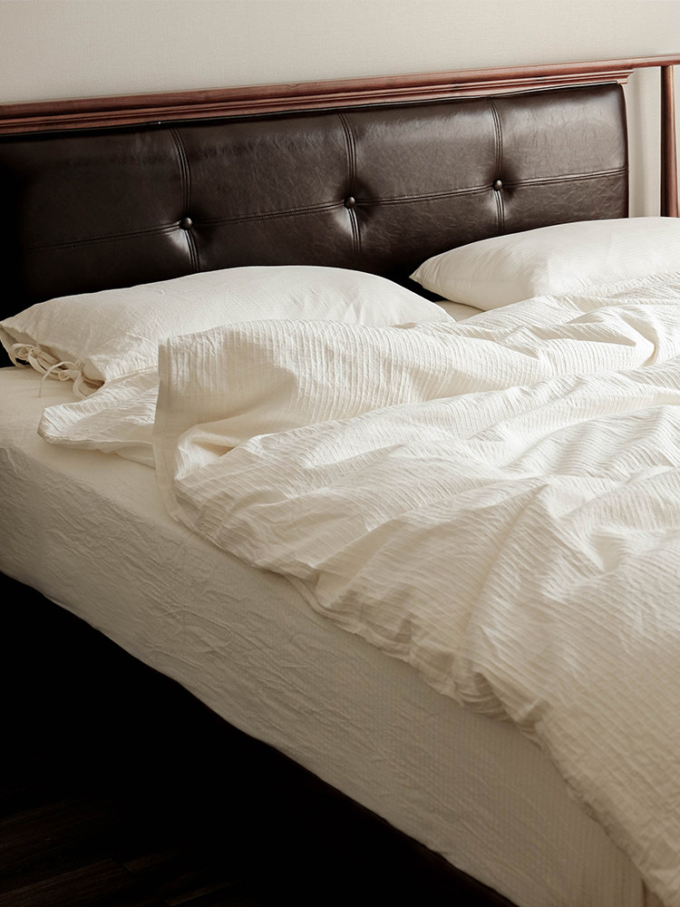 日式水洗棉四件套全棉纯棉民宿风白色酒店被套床单夏季床上用品i.