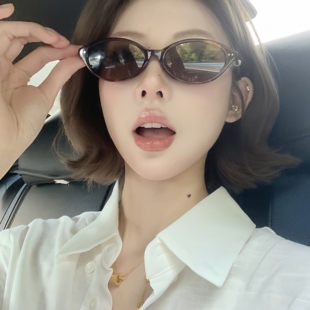 Jennie款 镶嵌珠宝墨镜女防紫外线猫眼窄框椭圆框老钱风珍珠yaoll