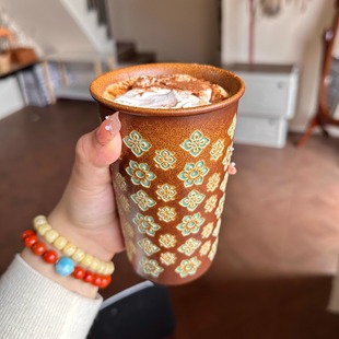 瓷茶记李斌大唐宝相花手工可乐杯大容量咖啡杯复古主人杯高颜值杯