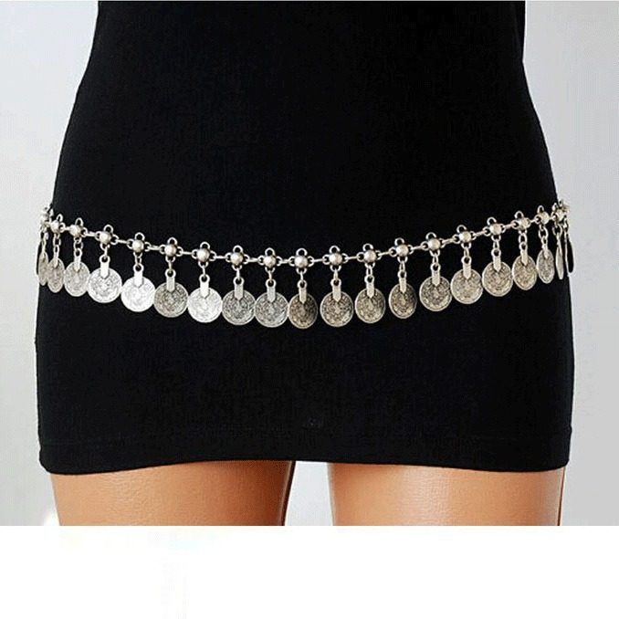 欧美复古圆片流苏钱币腰链女时尚装饰连衣裙肚皮舞做旧民族风腰带