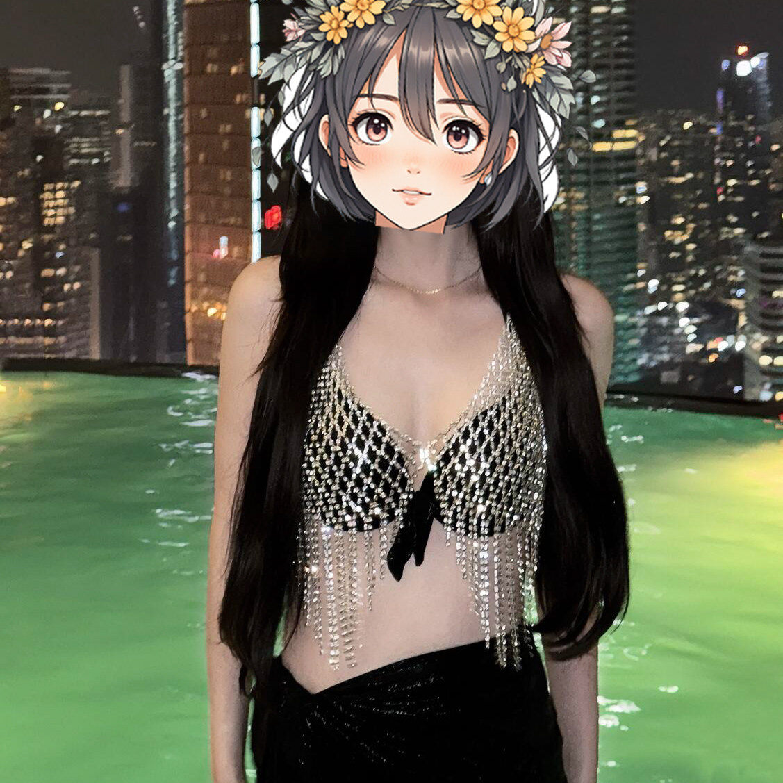 欧美辣妹水钻网状流苏身体链性感夜店夸张闪钻文胸比基尼性感配饰