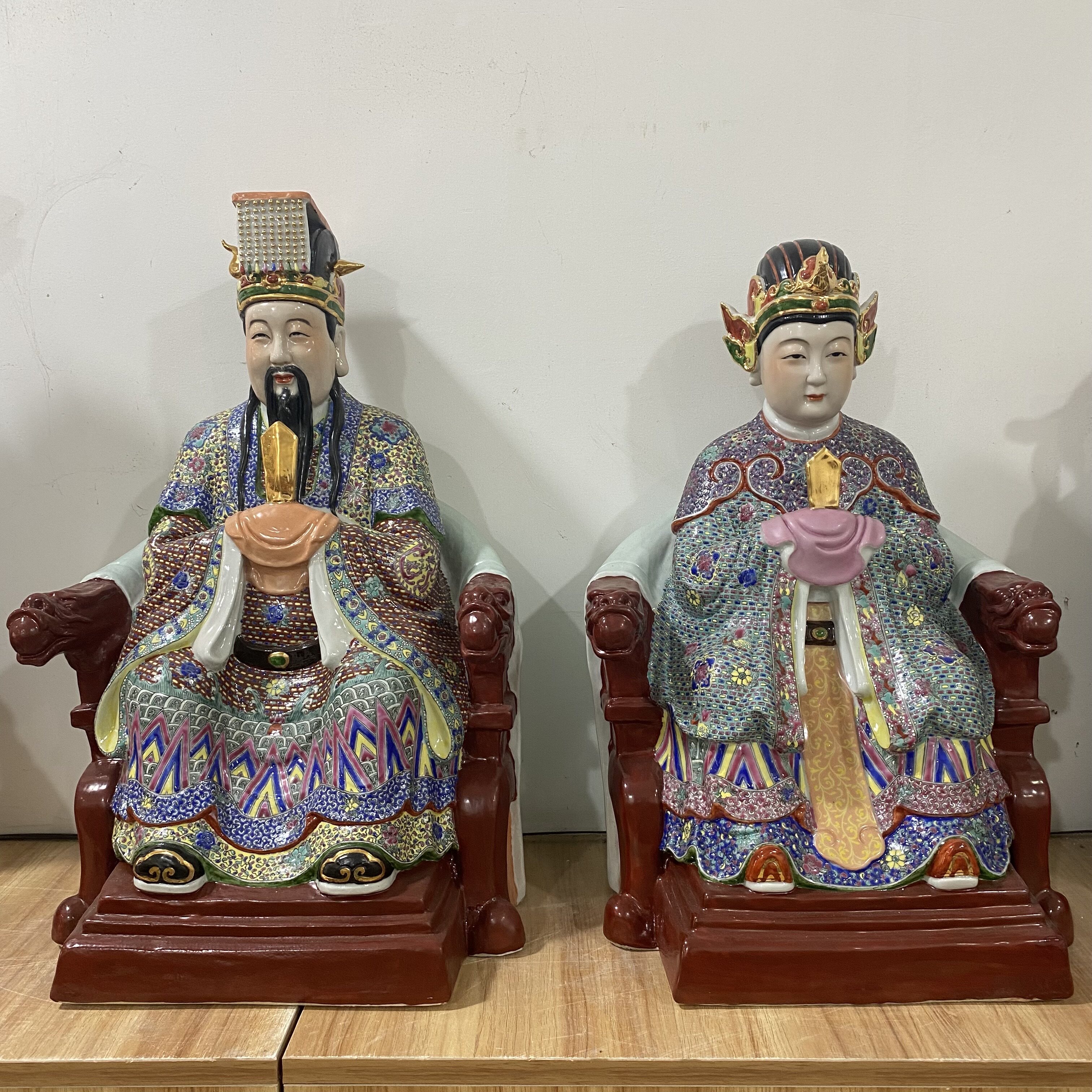 景德镇经典陶瓷手绘精工摆件玉皇大帝王母娘娘家用佛堂供奉收藏品