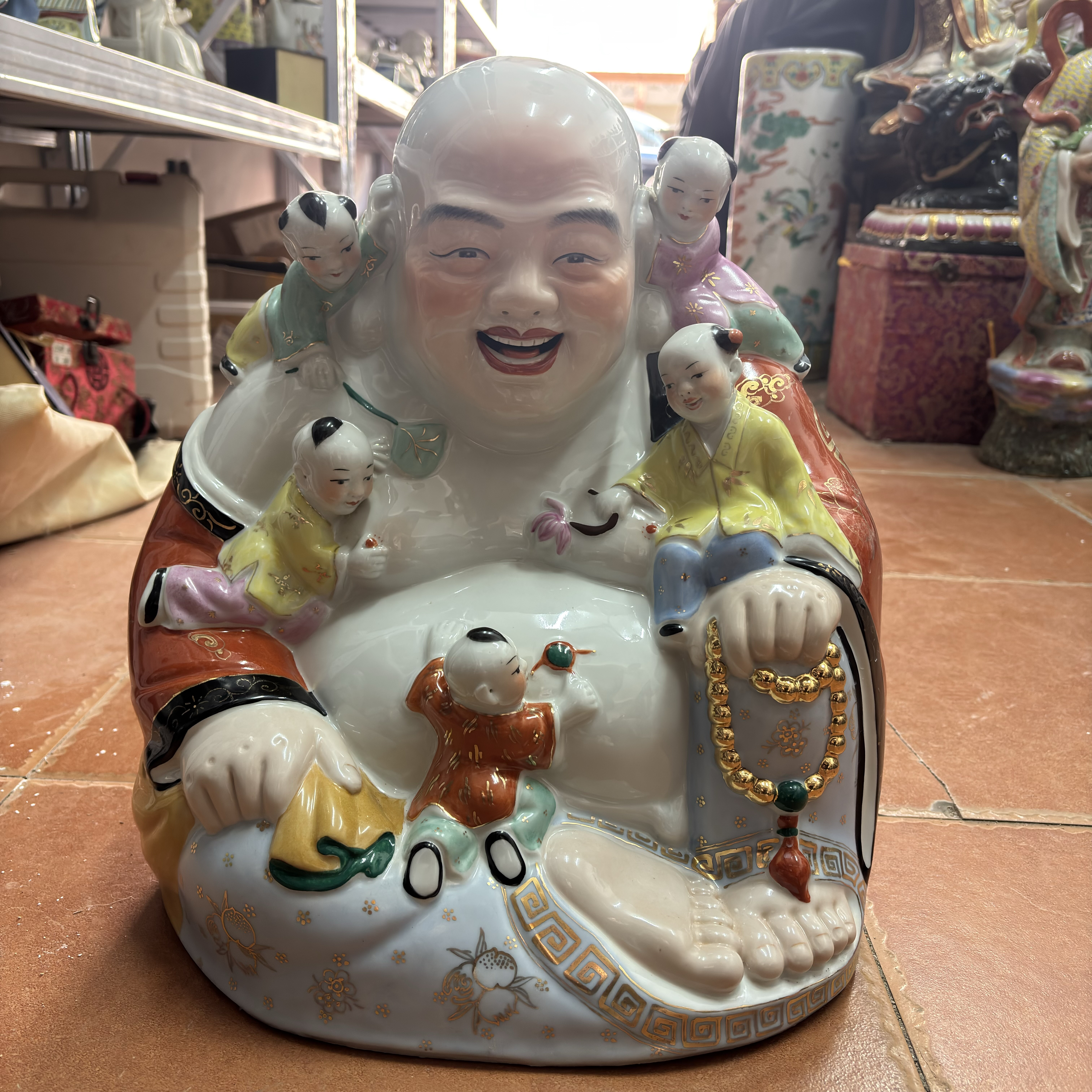 景德镇陶瓷送子弥勒佛佛像笑佛多仔佛摆件五子登科戏弥勒菩萨40CM