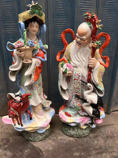 景德镇雕塑陶瓷器装饰摆件南极仙翁寿星麻姑献寿神像鹿鹤同春70cm