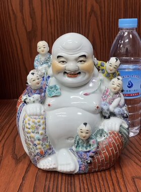景德镇仿古雕塑瓷器五子登科弥罗佛名人作朱茂时造款佛像家居22cm