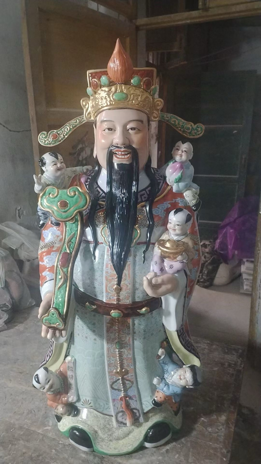 景德镇陶瓷器五福临门财神爷摆件大号招财店铺家用客厅供奉如意77