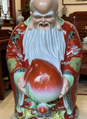 景德镇手工寿仙陶瓷器摆件送领导老人礼物中式祝寿家居客厅神像70