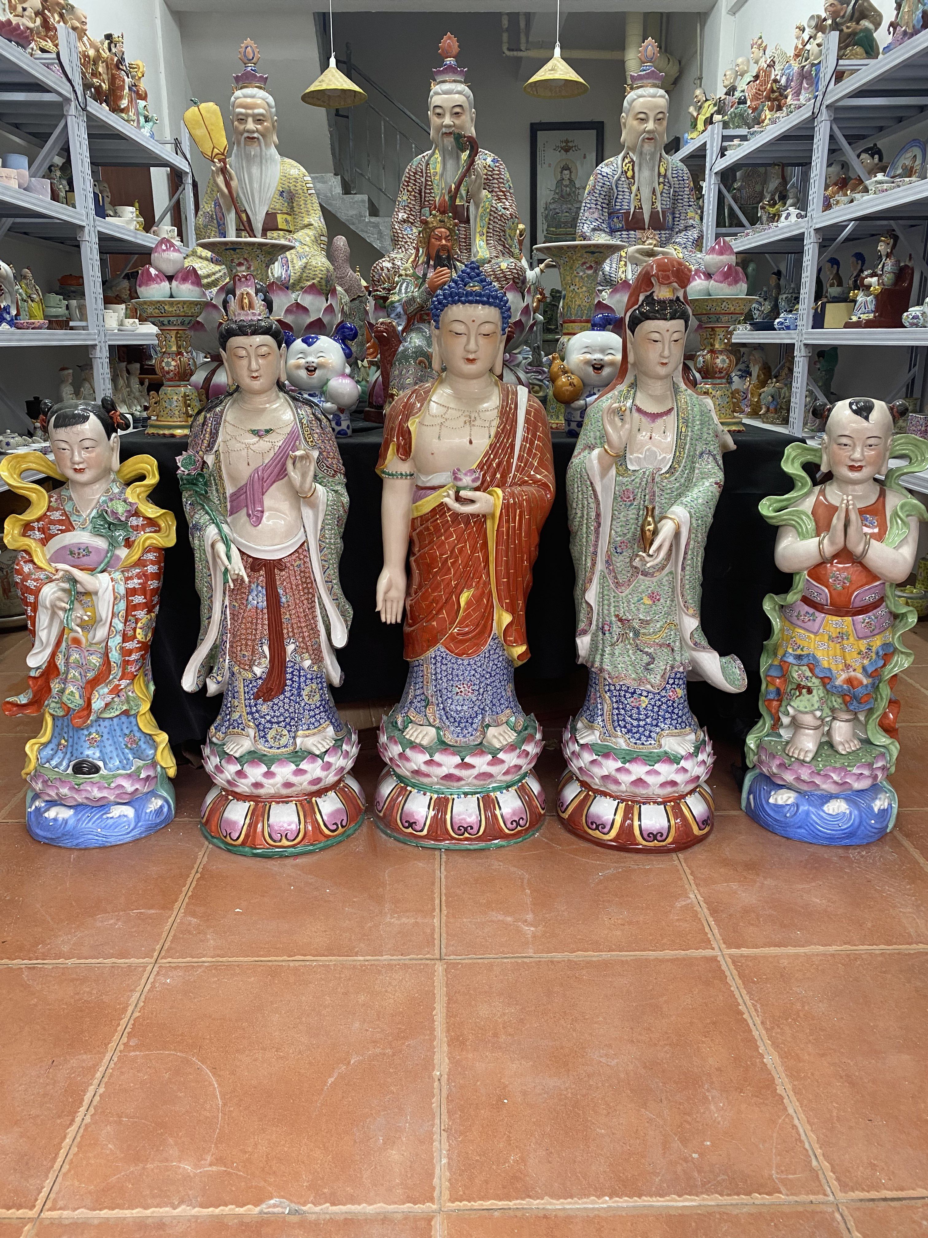 景德镇大号陶瓷器西方三圣全身雕像阿弥陀佛观世音大势至菩萨1米1