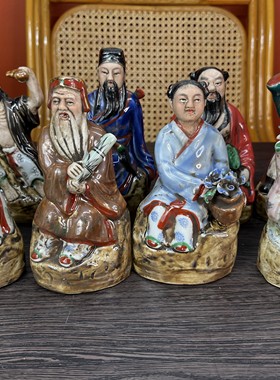 景德镇陶瓷人物雕塑摆件八仙过海陶瓷陈设雕塑神仙神话人物雕塑瓷