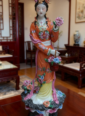 中国神话人物景德镇陶瓷器雕像花仙子神像牡丹仙子仙女像摆件63cm