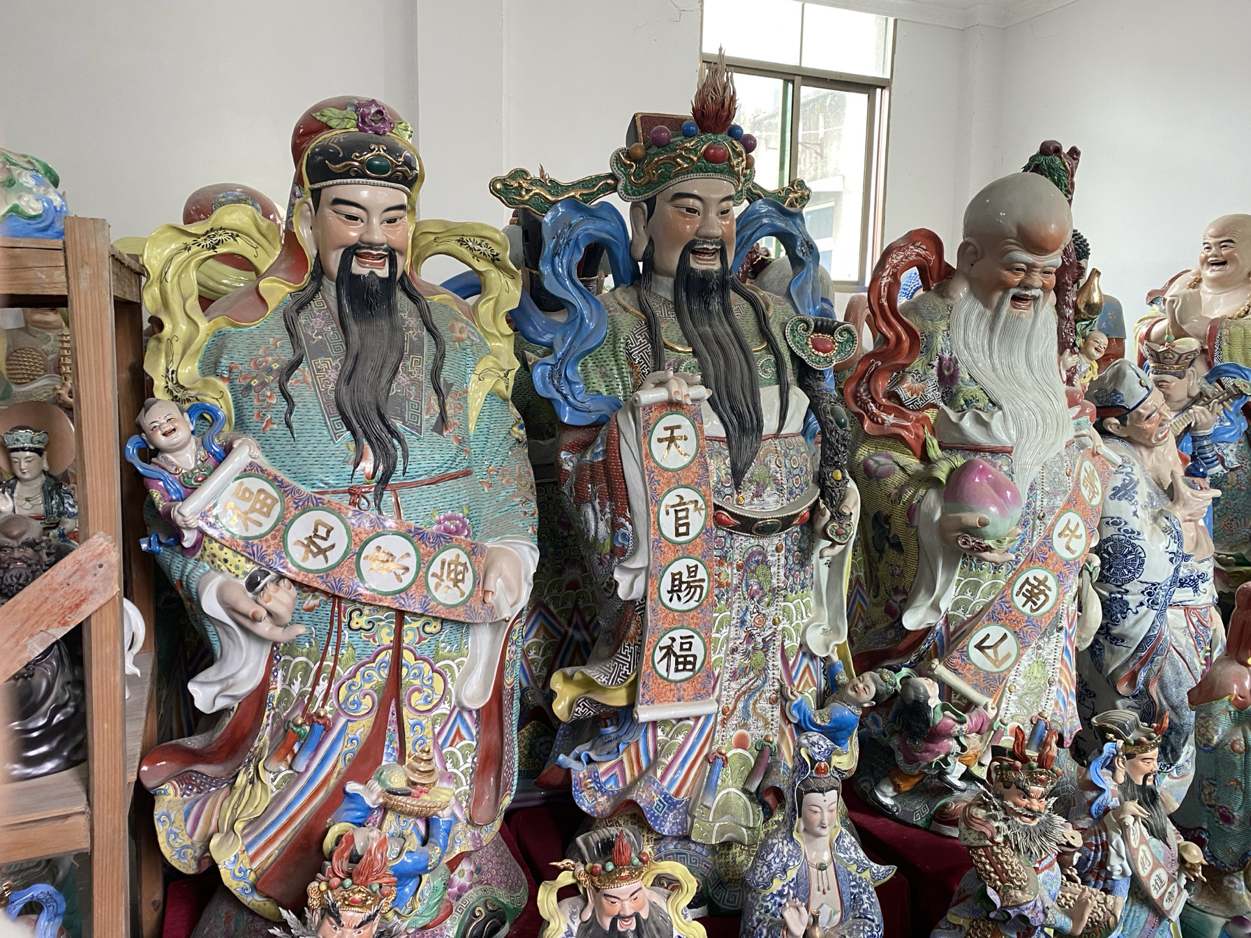 景德镇陶瓷器雕塑手工手绘粉彩人物福禄寿三星酒店会所摆件一米六