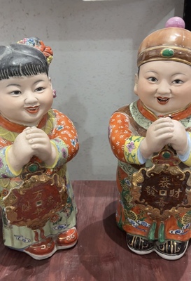 景德镇童男童女喜庆摆件陶瓷器金童玉女善财童子桌面装饰品高44cm