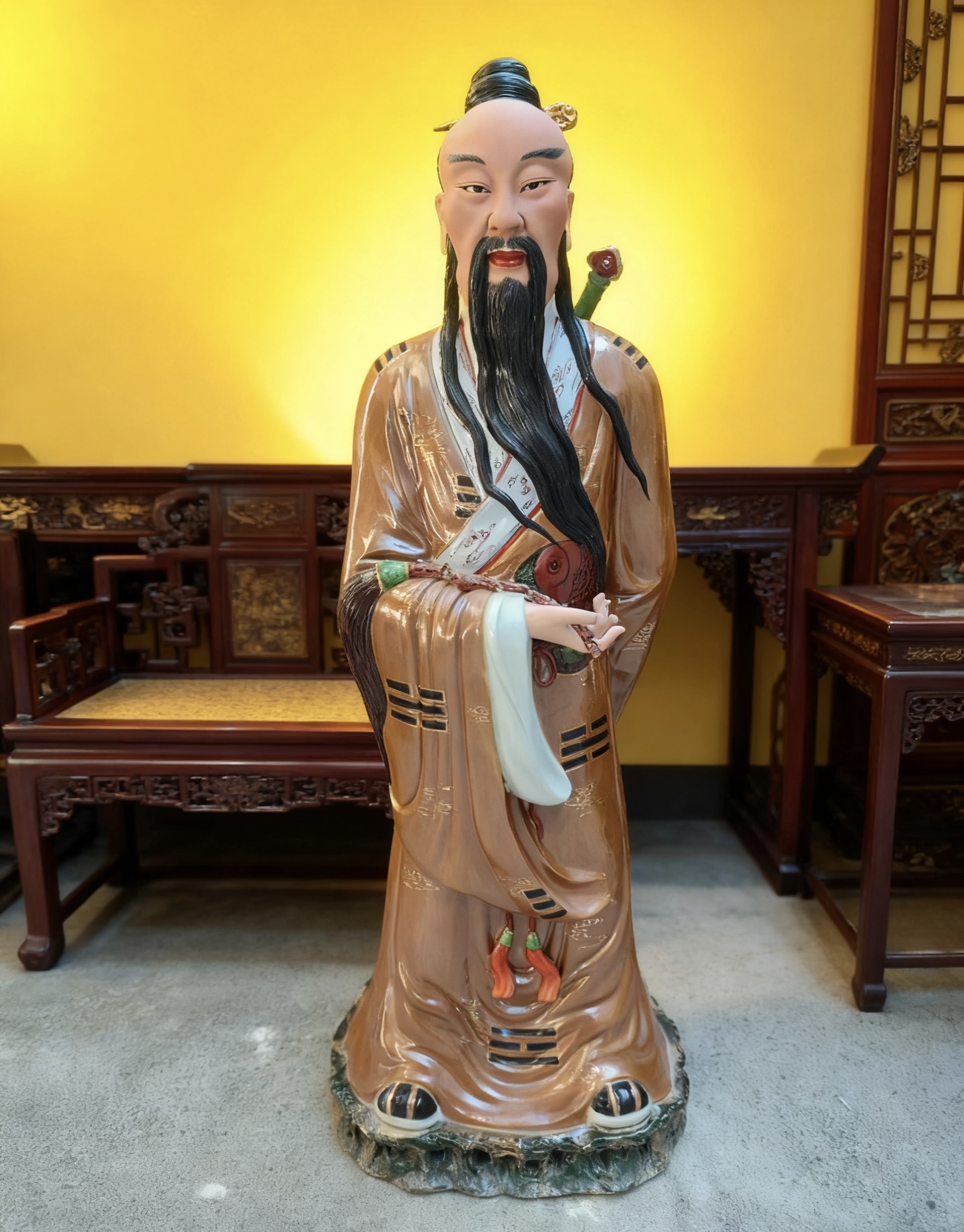 吕祖像雕塑陶瓷家用吕洞宾神像站纯阳祖师爷孚佑帝君站像摆件72cm