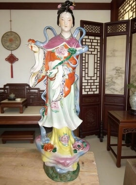 景德镇粉彩仙女雕塑陶瓷器七仙女复古人物摆件家居供奉收藏品70cm
