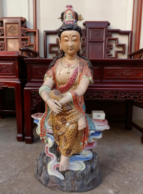 景德镇坐石经书自在观音陶瓷器摆件佛堂供奉客厅卧室自在观音65cm