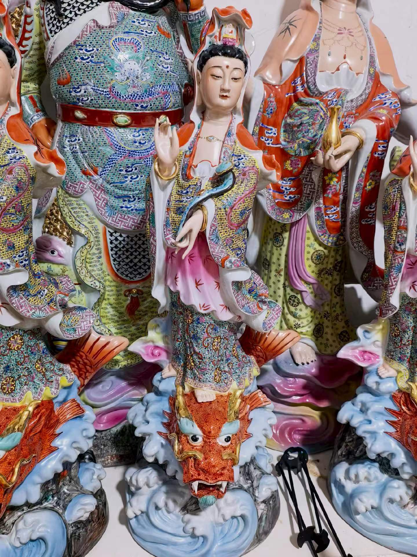 雕塑陶瓷龙鱼观音佛像供奉神像家用站鳌龙观世音菩萨瓷像摆件78cm