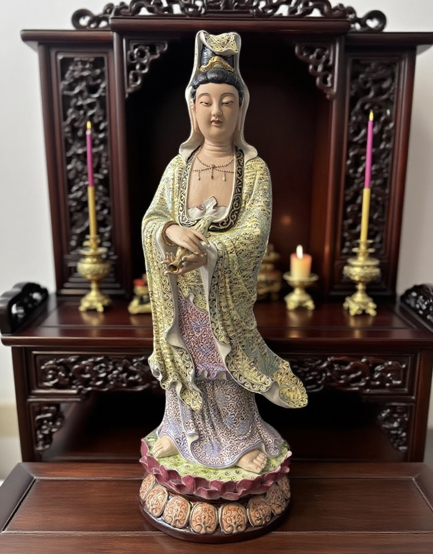 景德镇雕塑陶瓷器观音菩萨摆件站莲净瓶南海观音佛像供奉家用64cm