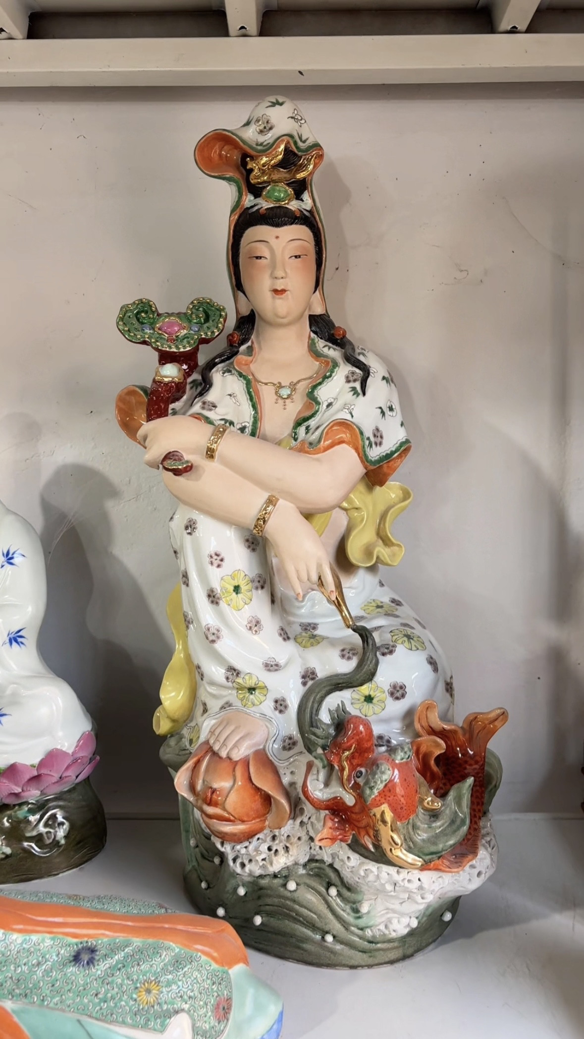 乘鳌龙观音菩萨佛像雕塑陶瓷自在观音摆件坐鱼龙观世音供奉神像60