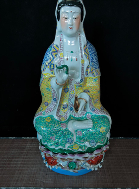 中式装饰陶瓷佛像观世音菩萨景德镇雕塑摆件佛堂供奉坐莲如意60cm