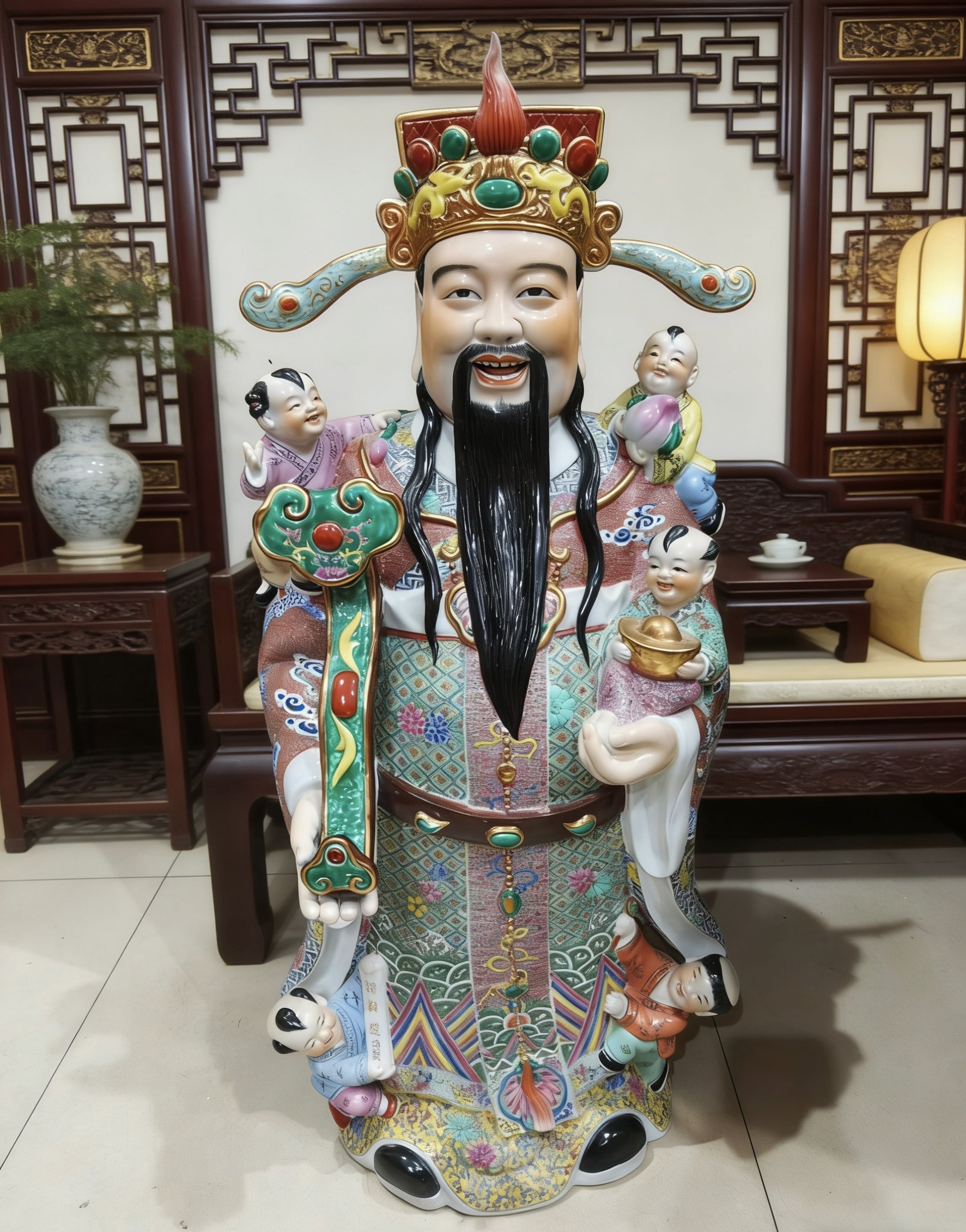 财神爷招财佛菩萨陶瓷佛像套装招财供奉瓷财神像家用陶瓷摆件76cm,家居饰品,桌面摆件,淘宝优惠券,粉丝福利购,淘宝优惠卷