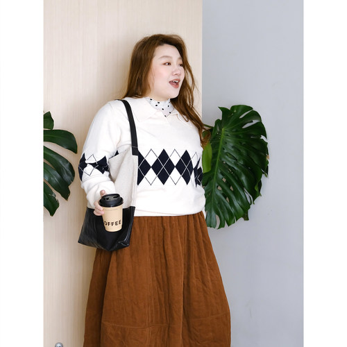 zooobaby12/08韩系简约菱格Polo领针织毛衣女显瘦上衣