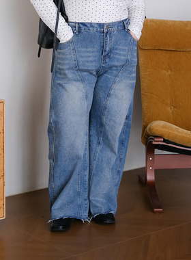 zooobaby01/22韩系早春显瘦毛边宽松牛仔裤子