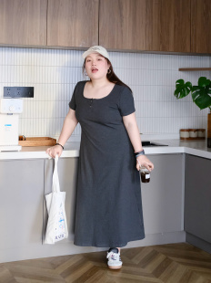 zooobaby04 裙子 14韩系简约方领显瘦收腰连衣裙女中长款