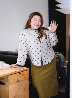 zooobaby01/22韩系早春轻复古波点木耳边棉麻衬衫衬衫上衣