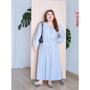 zooobaby09/30韩系简约圆领长袖针织衫女宽松显瘦衬衫两件套