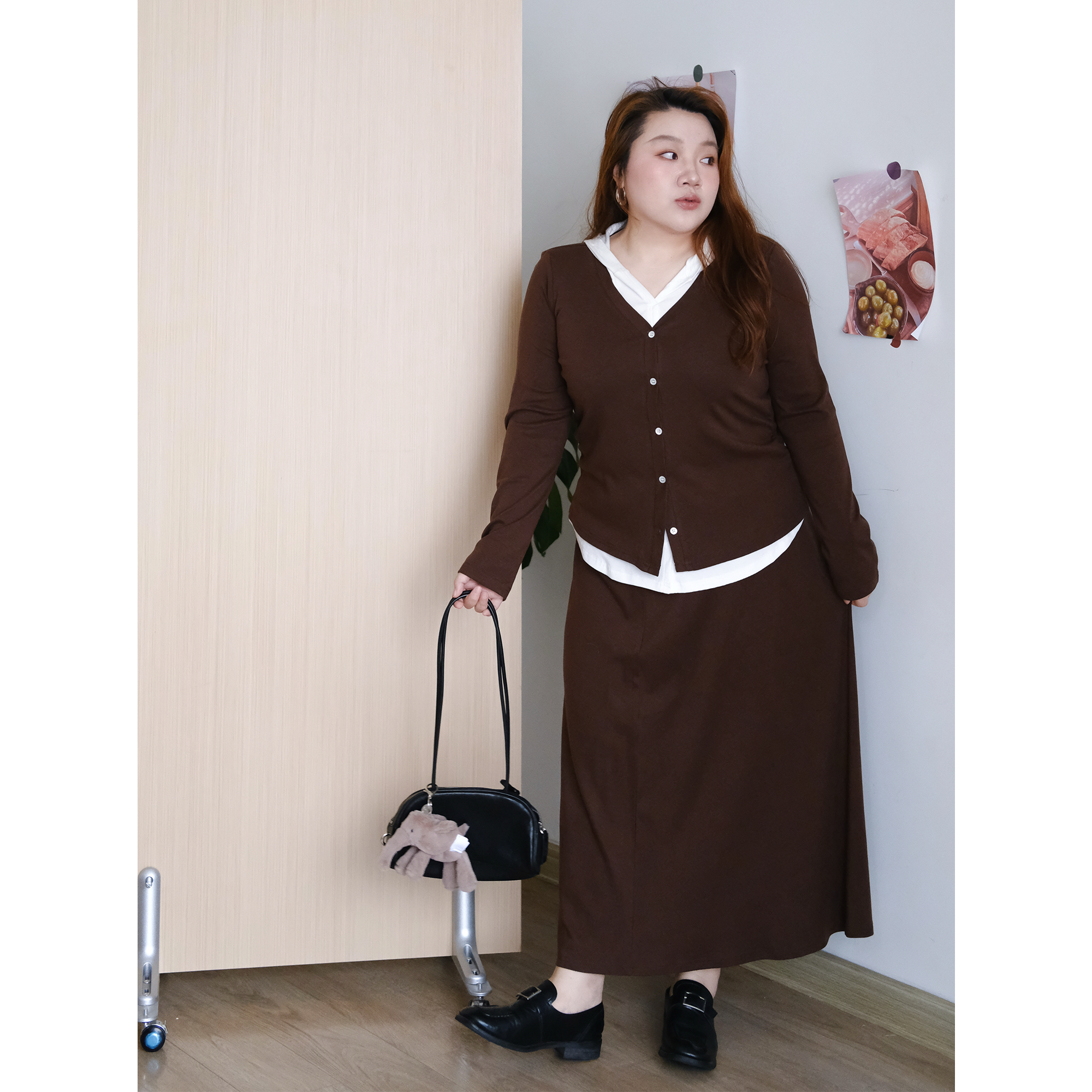 zooobaby09/30韩系简约V领假两件针织衫女打底衫气质套装