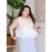 小衫 zooobaby06 10韩系甜美设计感不规则荷叶波点背心无袖