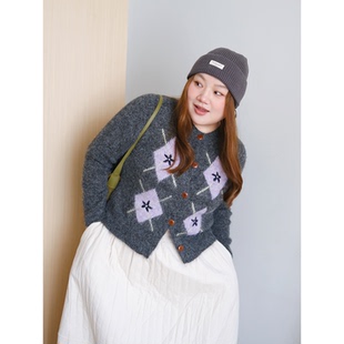 zooobaby11 女显瘦上衣 09韩系简约撞色菱格针织开衫