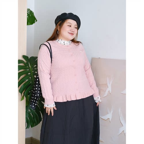 zooobaby10/20韩系简约木耳边圆领针织开衫女显瘦毛衣外套