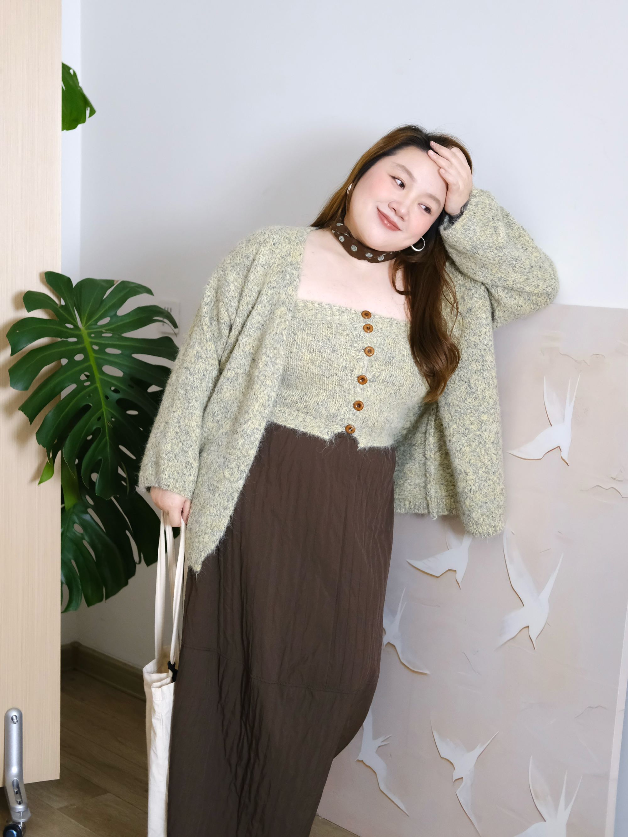 zooobaby10/20韩系简约慵懒风针织开衫外套女外穿抹胸上衣两件套