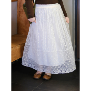 韩系蕾丝拼接高腰显瘦A字半身裙子 24早春新品