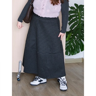zooobaby11 24韩系百搭显瘦复古格纹拼接半身裙子
