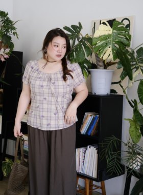 zooobaby06/28韩系碎花减龄荷叶领格纹收腰显瘦上衣