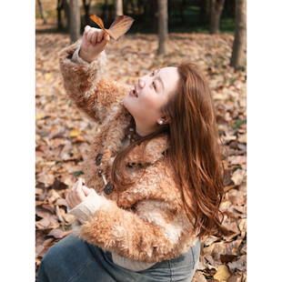 zooobaby11 24韩系简约仿立领皮毛一体外套女显瘦上衣