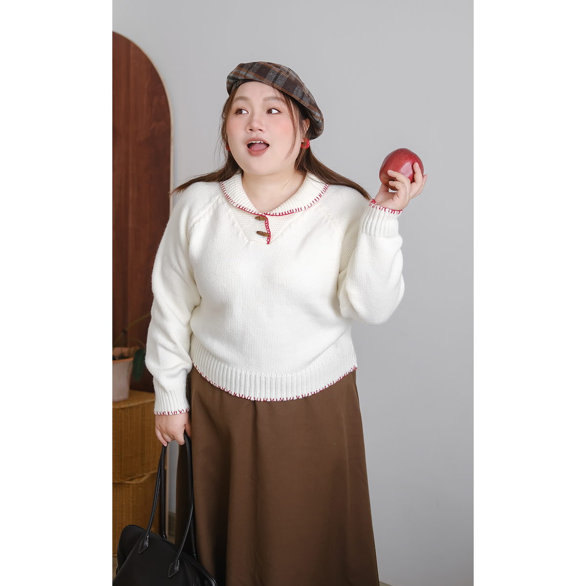 10/31晚八点简约气质翻领撞色甜美韩版毛衣上衣