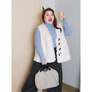 zooobaby11 24韩系简约仿皮毛一体牛角扣马甲加厚外套女显瘦上衣