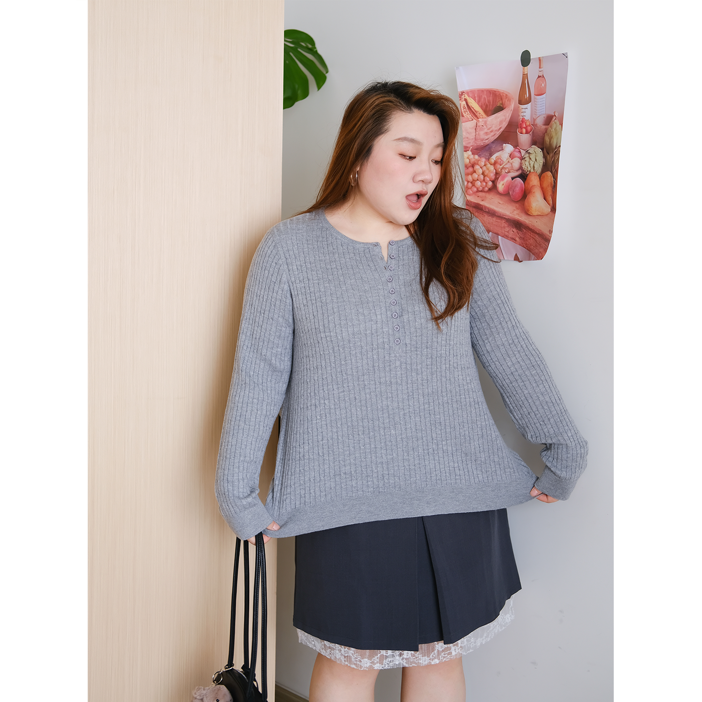 zooobaby09/22简约亨利领纯色百搭圆领针织衫宽松显瘦上衣