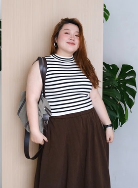 zooobaby09/22韩系简约半高领条纹针织马甲背心高弹上衣