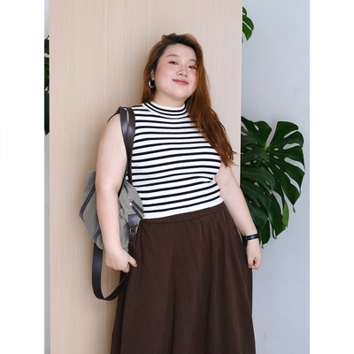 zooobaby09/22韩系简约半高领条纹针织马甲背心高弹上衣