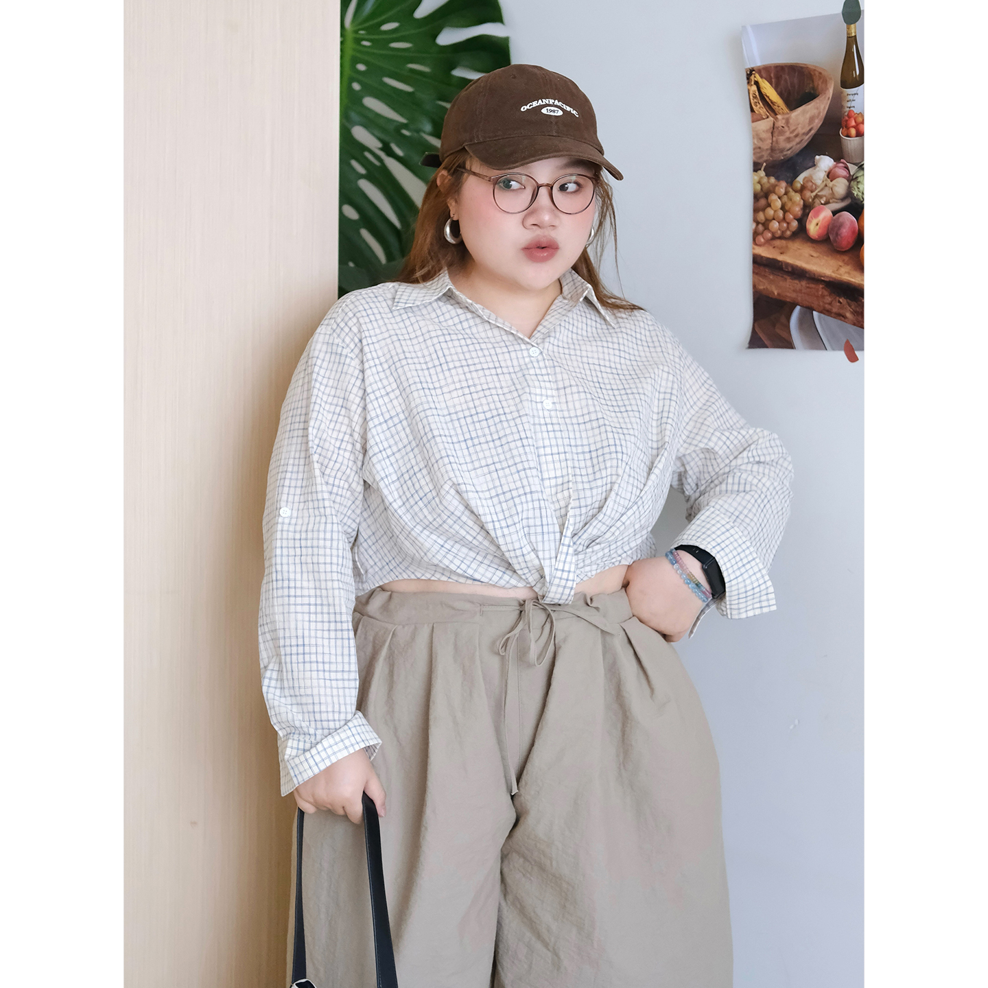 zooobaby07/28韩系简约格子长袖衬衫女宽松休闲百搭上衣